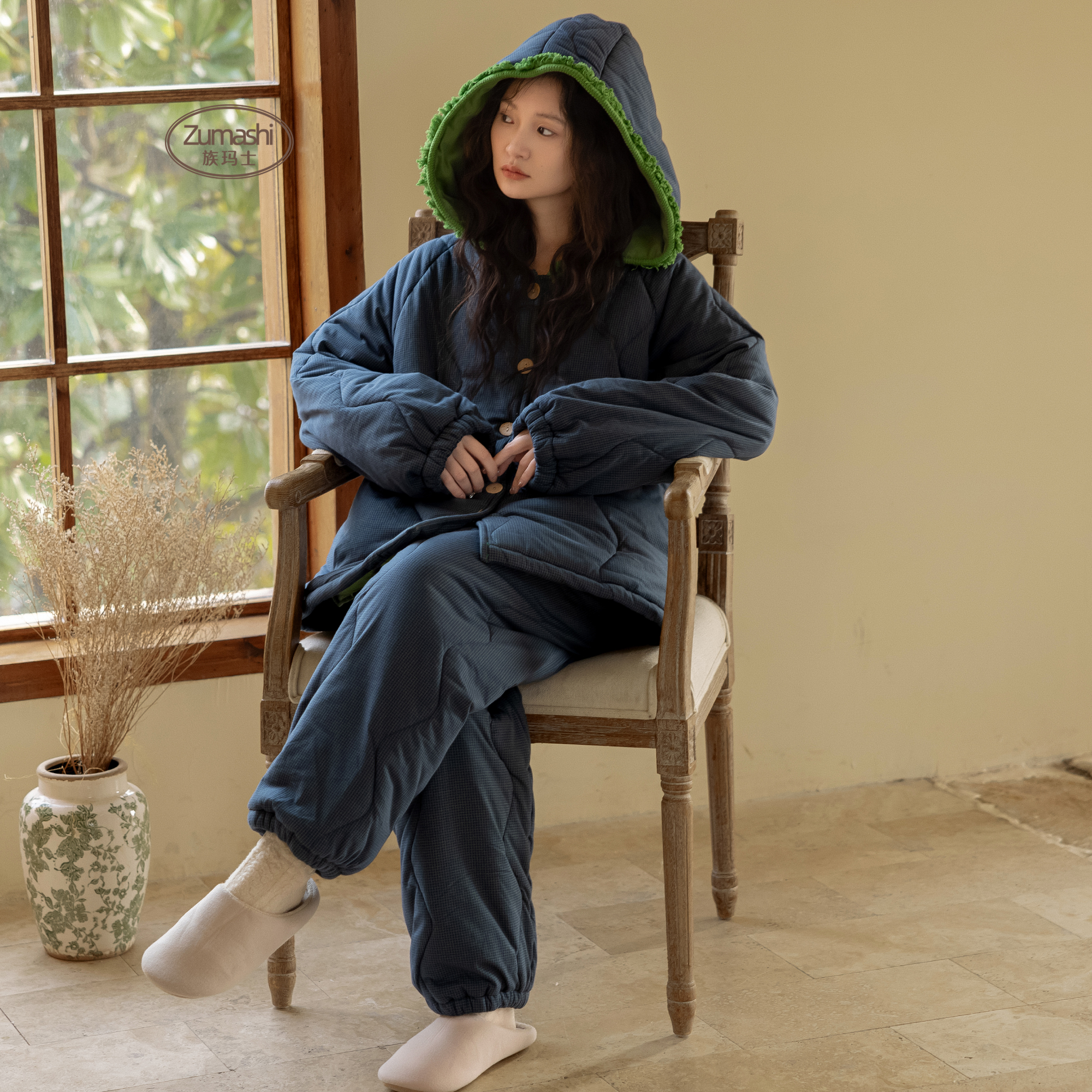 族玛士睡衣女士冬季2025新款加厚保暖纯棉夹棉大码套装格子家居服