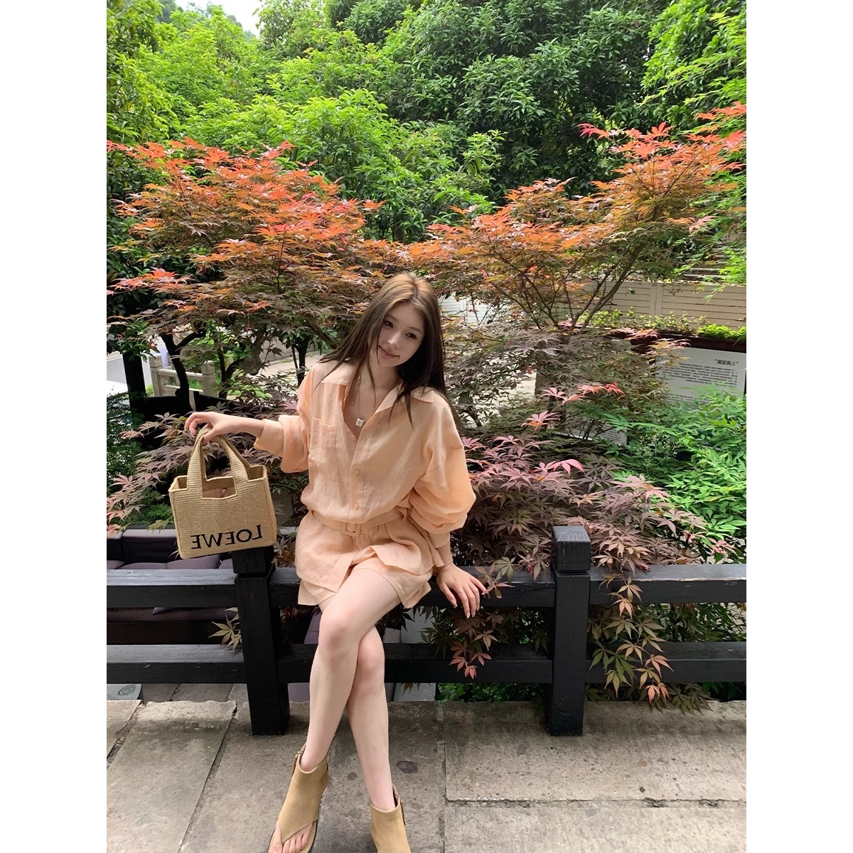 法式气质衬衫短裤套装女早秋新款慵懒翻领衬衫配腰带防晒套装