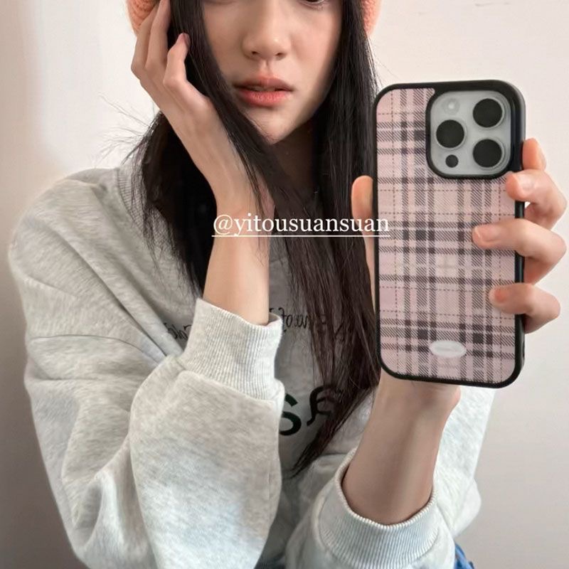 ins格纹英文适用iPhone16果冻15PRO手机壳14苹果13韩系12简约11软