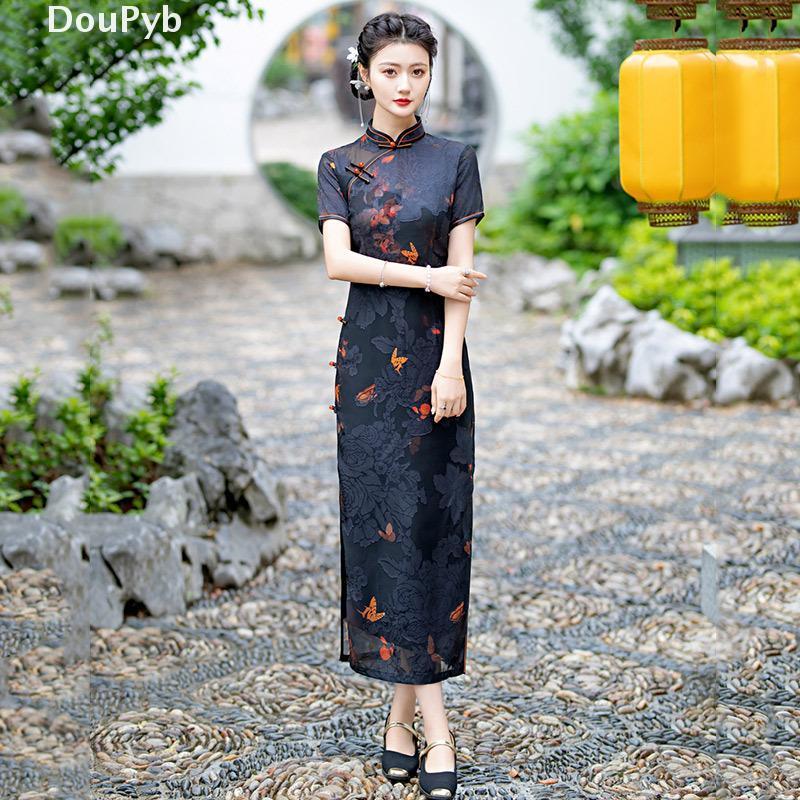 DouPyb轻奢国风中式长款改良旗袍2025新款年轻款女老上海复古修身