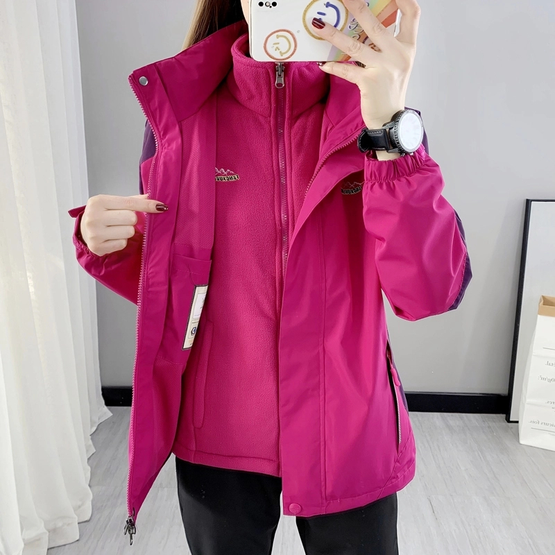 新款冲锋衣三合一可拆卸秋冬户外防水防风登山服外套拼接保暖加厚