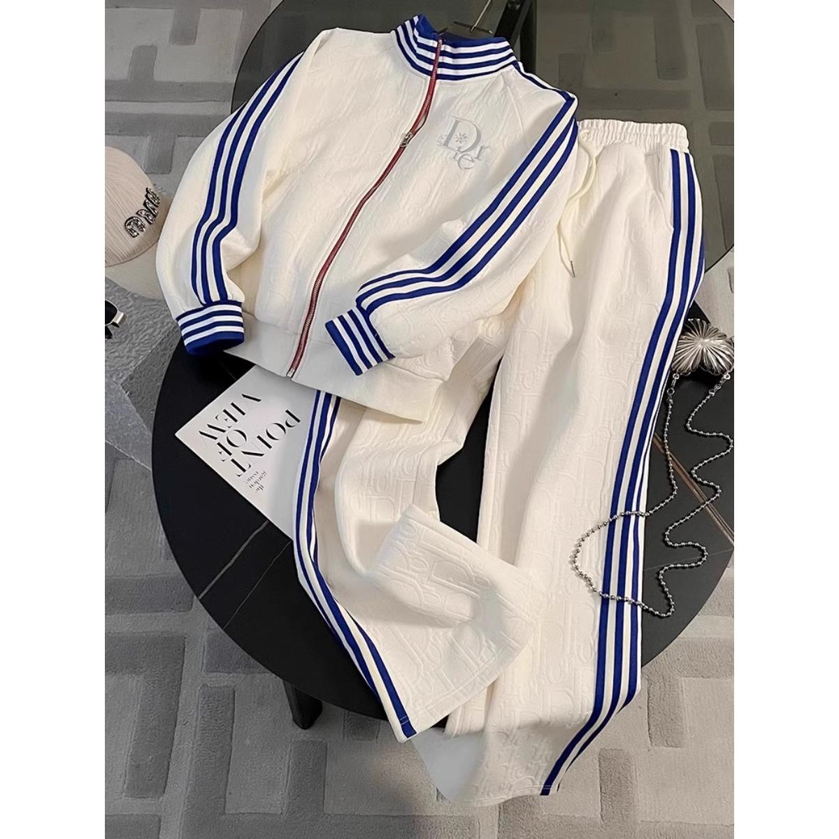 美式高街休闲运动套装男春秋大码300斤开衫外套卫衣直筒裤两件套