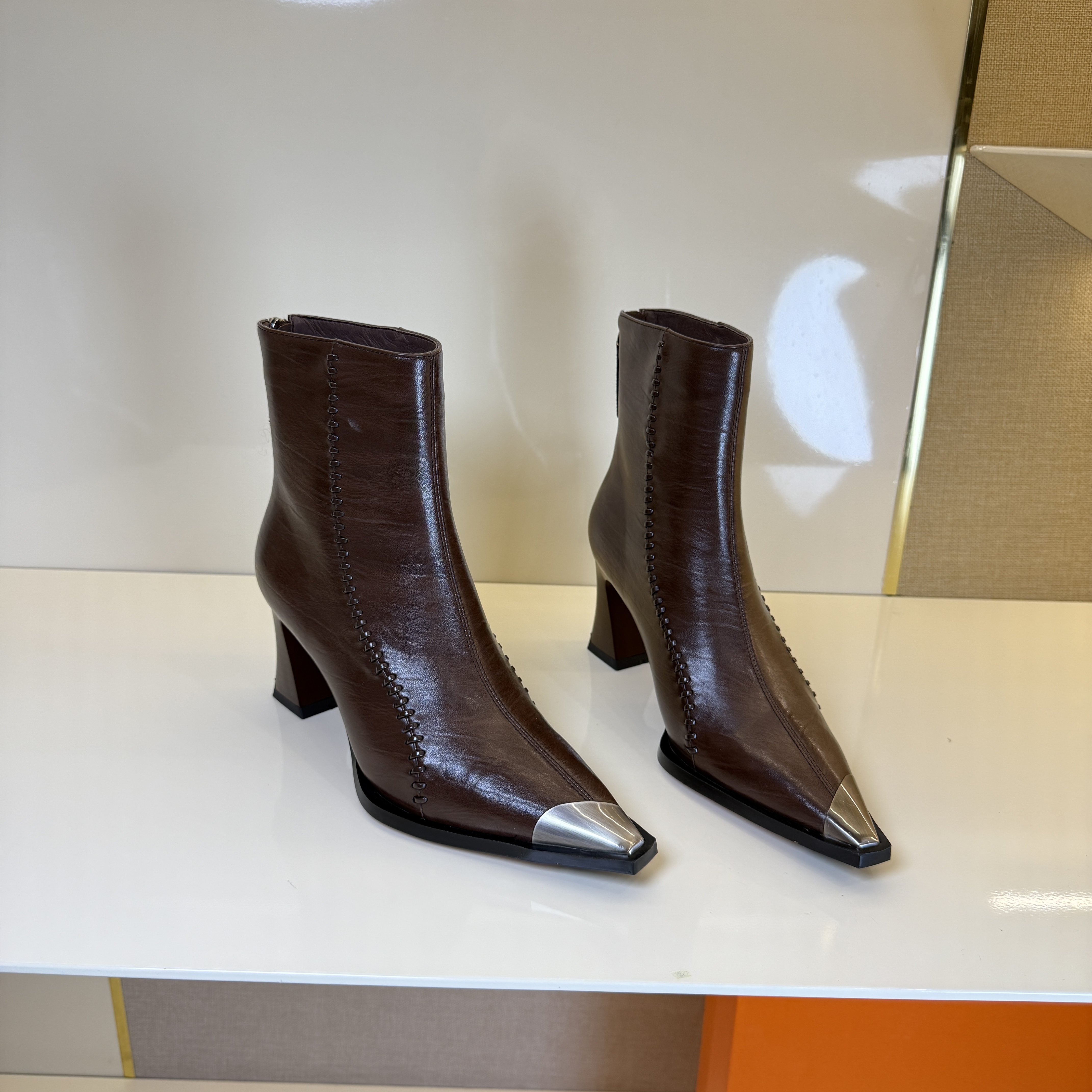 范戈希跟高7/5CM牛皮气质时尚方头设计软底时尚短靴买1赠3