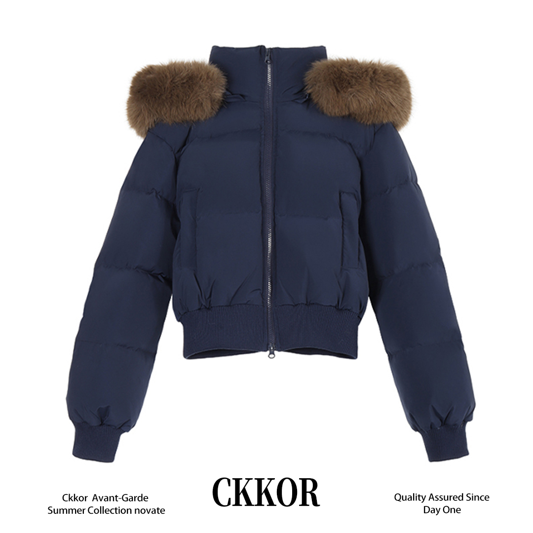 CKKOR美式连帽毛领棉服外套女冬季新款加厚短款面包服棉衣女棉袄