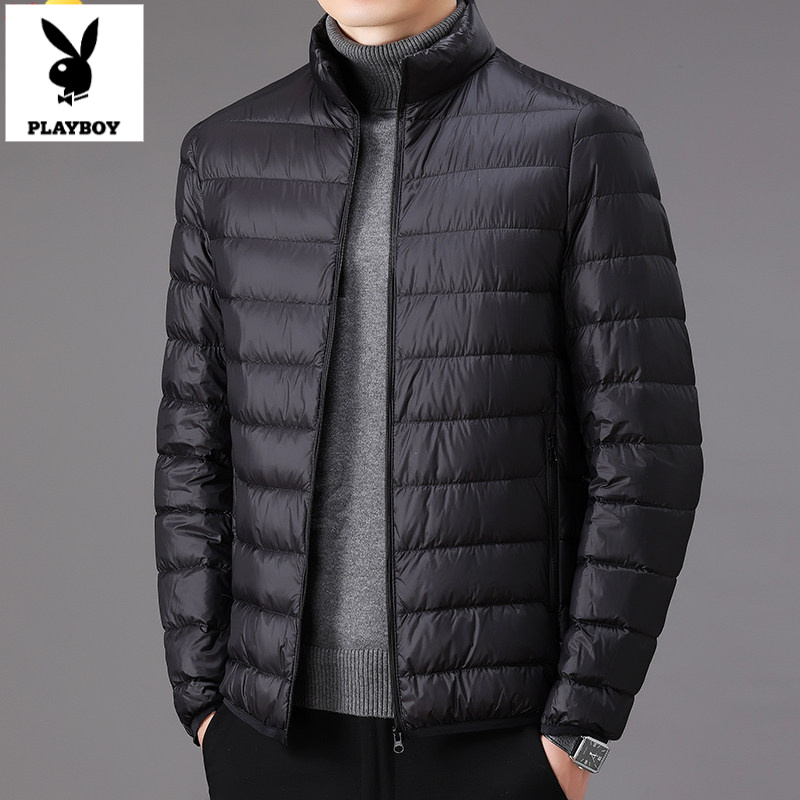 花花公子秋冬保暖冬季轻薄款羽棉服男短款休闲大码立领保暖上衣爸