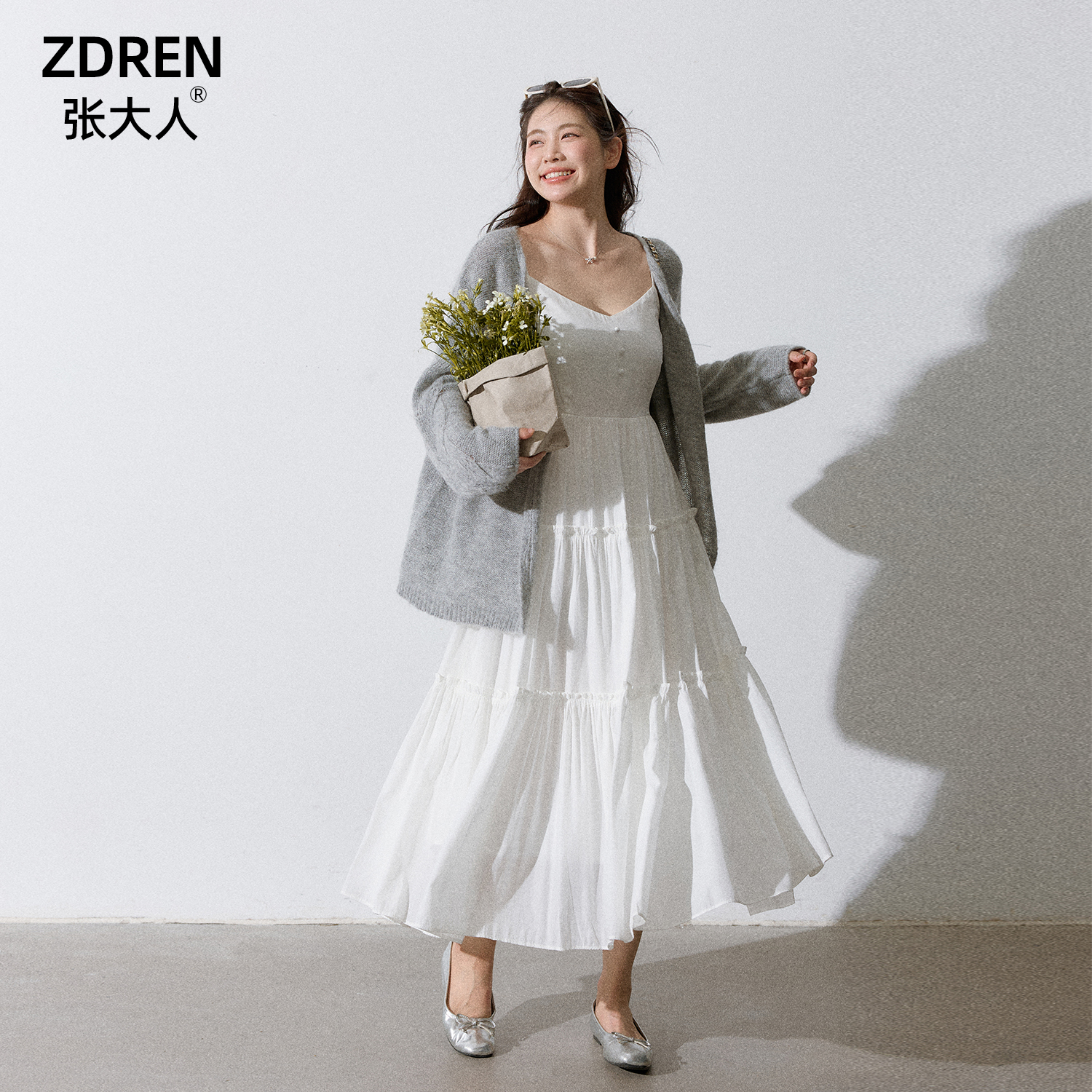 【雾里柔光】大码女装微胖妹妹秋季初恋灰调毛衫吊带裙套装