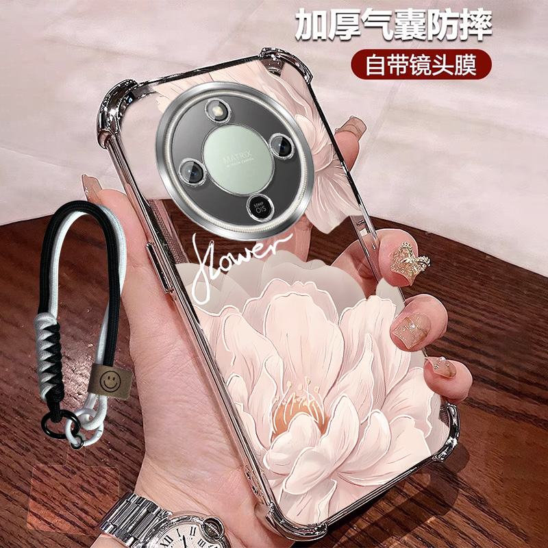 带镜头膜适用荣耀X70手机壳四角防摔套x70透明全包高颜值小众花朵