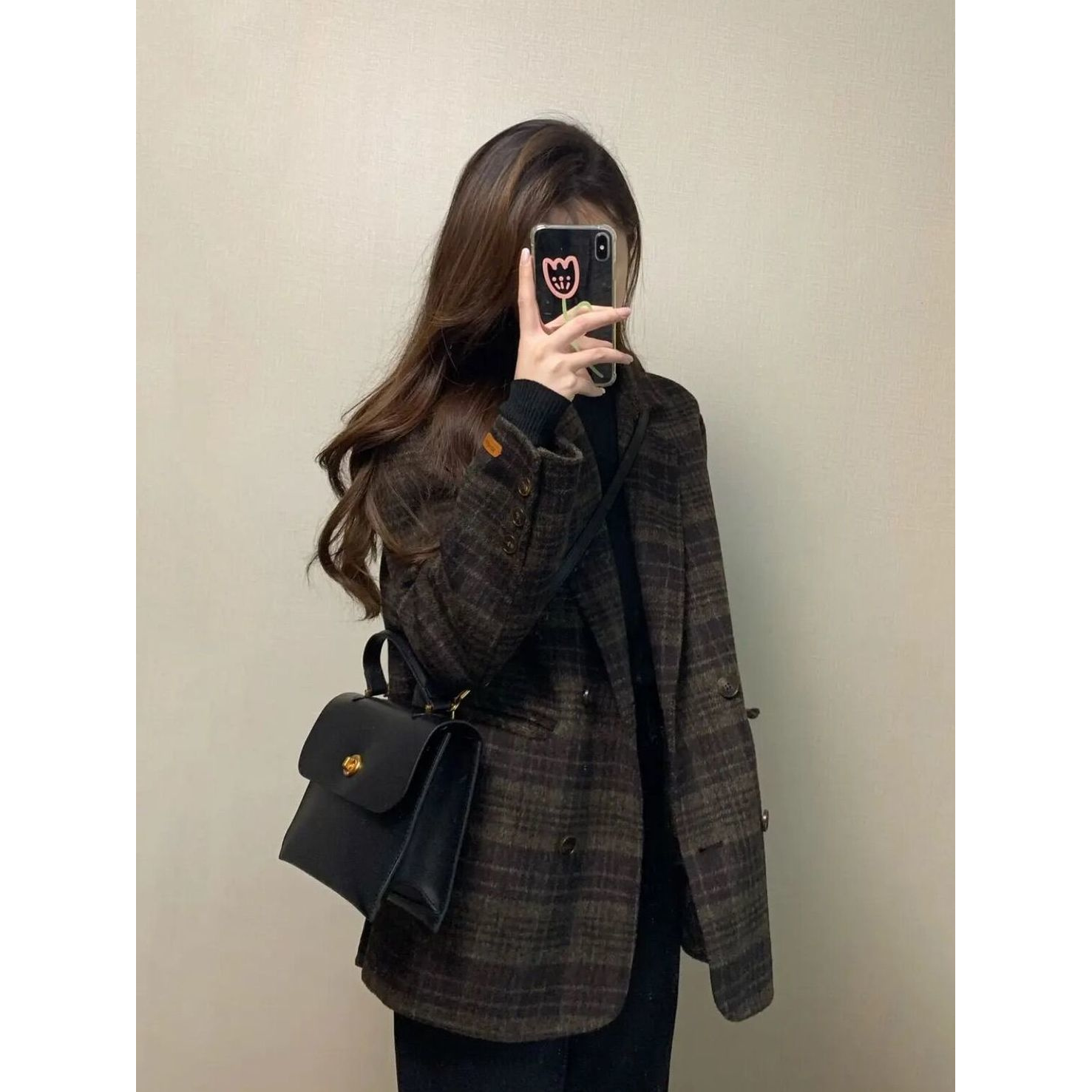 复古小香风格子西装呢子外套2025秋冬新款韩系加厚显瘦百搭毛呢