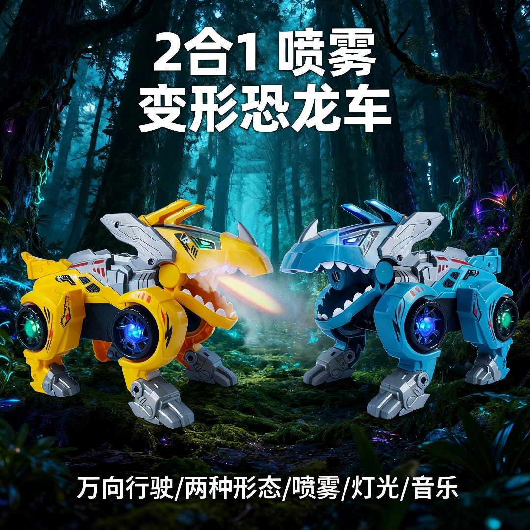 喷雾变形恐龙万向玩具大号电动恐龙车儿童玩具男孩炫酷灯光音乐
