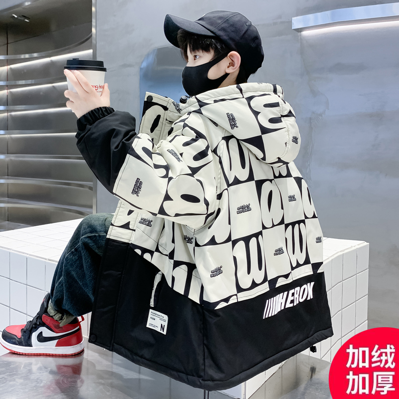男童加绒加厚外套秋冬装2025年新款男孩冬季帅气保暖派克服棉衣潮