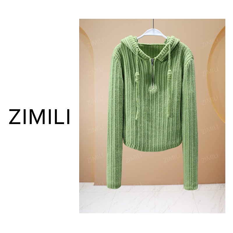【亮哥欧货女装】冬季加厚羊毛《绒垛》春辰绿连帽羊毛毛衣26562-P3