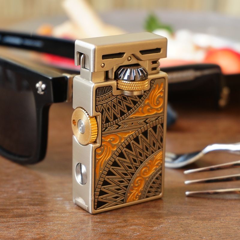 复古曼陀罗打火机双齿轮联动个性点火创意点烟器