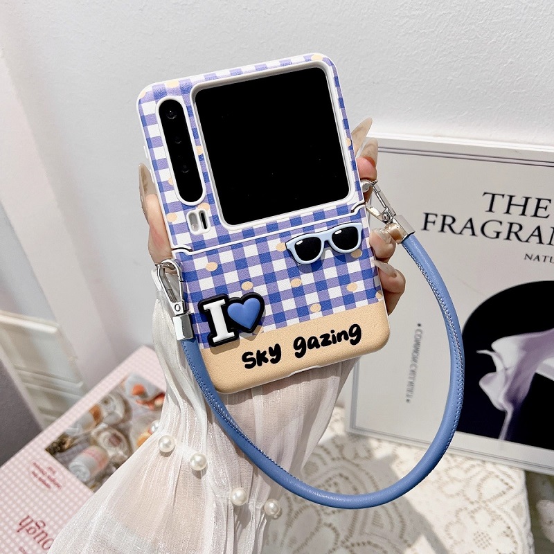 蓝色格纹墨镜适用华为PuraX手机壳新款折叠屏pocket2小米mixflip2