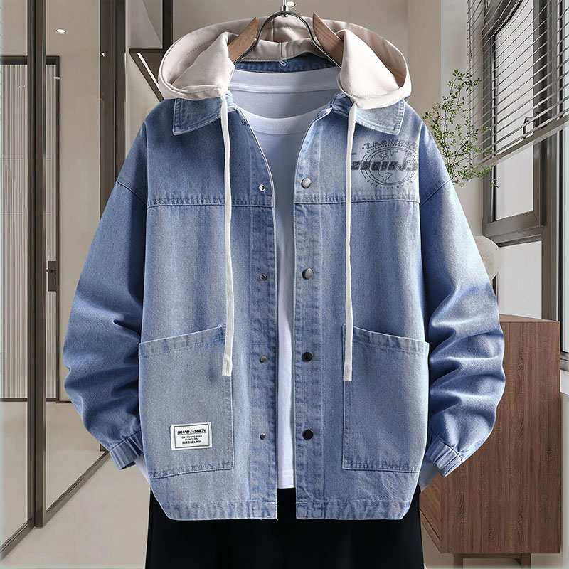青少年牛仔外套男春秋季新款宽松休闲连帽薄款夹克帅气上衣服