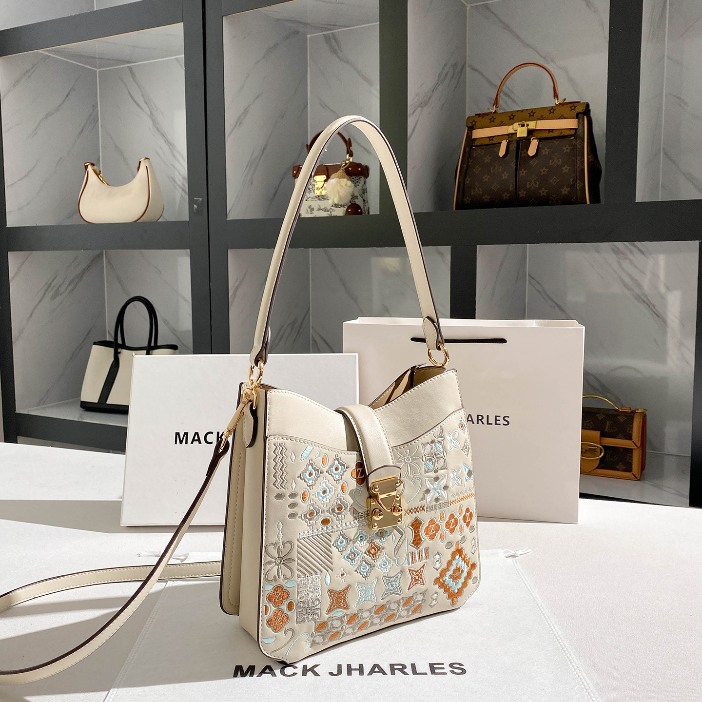 MACK JHARLES新中式国风刺绣托特包包女款2025新款百搭通勤斜挎包