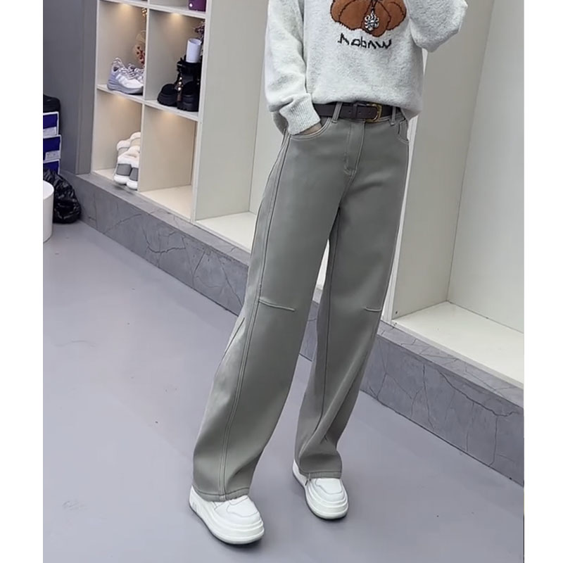 2025秋冬新款牛仔裤大码显瘦窄版直筒拖地裤遮肉时尚减龄阔腿裤女