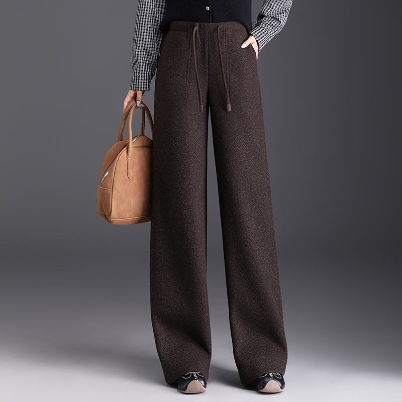 哥弟阿玛施正品软糯羊毛直筒裤女2025冬季新款休闲显瘦保暖阔筒裤