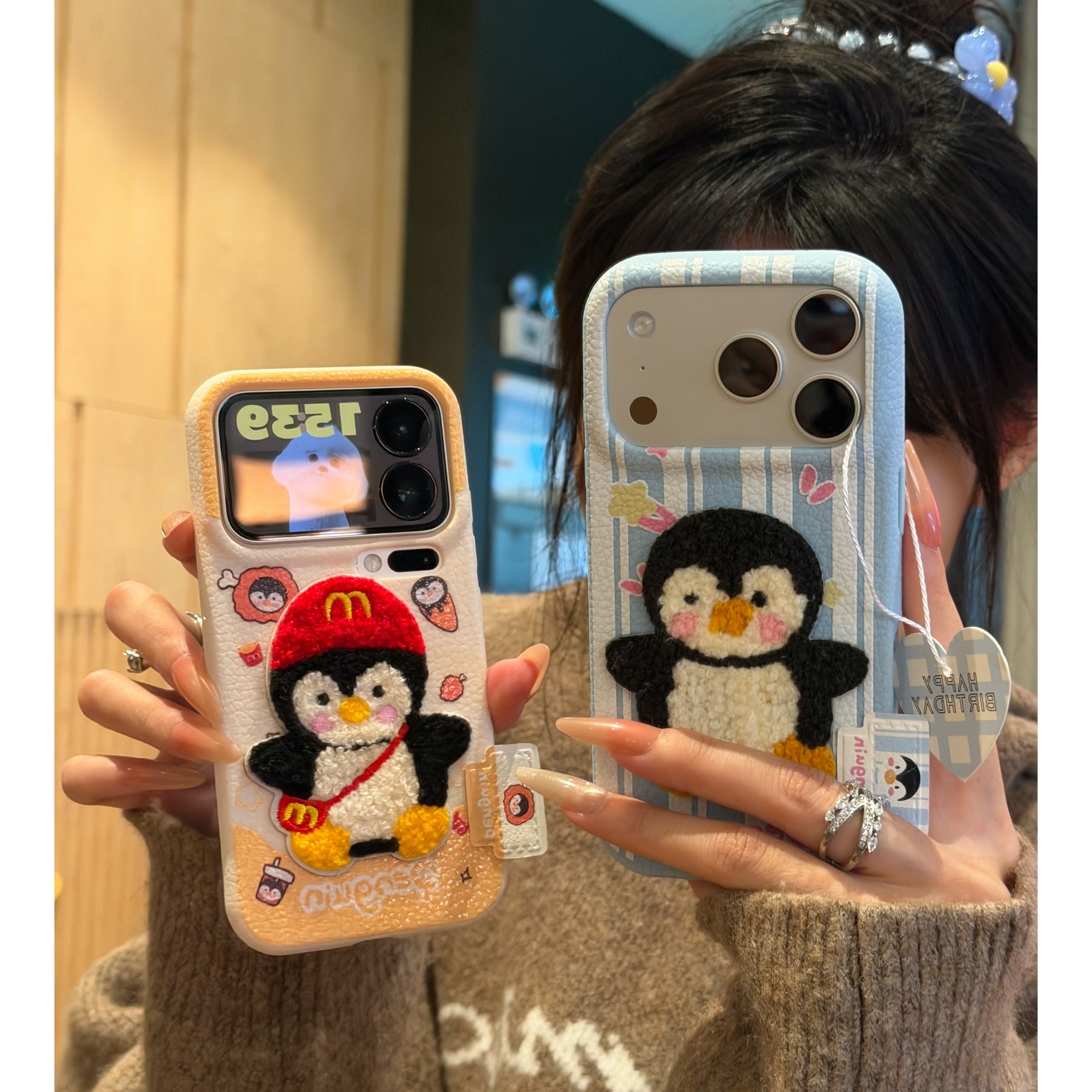 欧克里里可爱企鹅刺绣标签适用苹果17/16手机壳华为vivo小米oppo