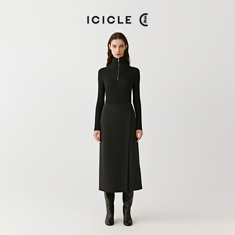 ICICLE之禾25秋冬新品羊毛羊绒双面呢及膝半身裙1046