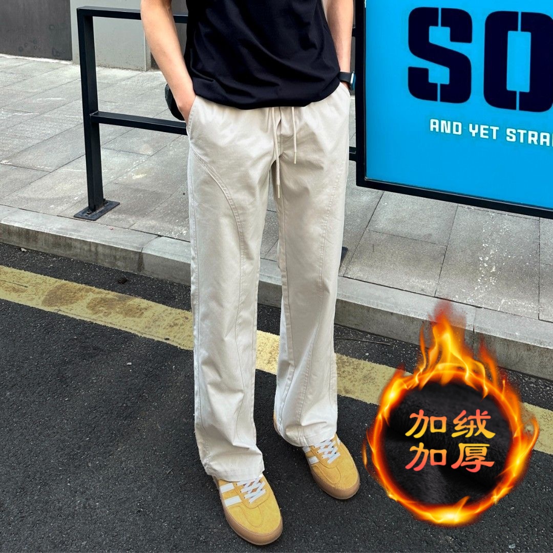 弯刀工装裤秋冬加厚软壳冲锋裤男直筒机能美式斜切加绒保暖休闲裤