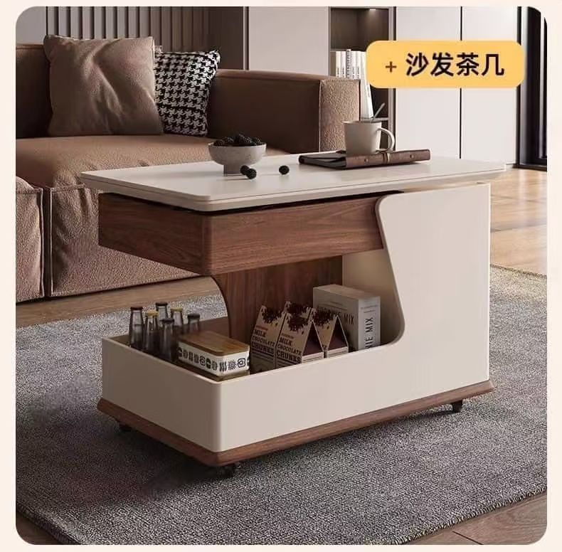 茶几小户型可移动沙发边几小推车岩板多功能升降家用桌面餐桌两用