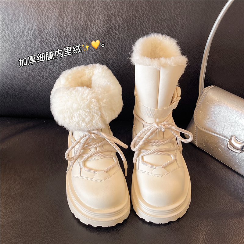 真皮防水防滑雪地靴女2025秋冬新款加绒加厚短靴子东北哈尔滨棉鞋