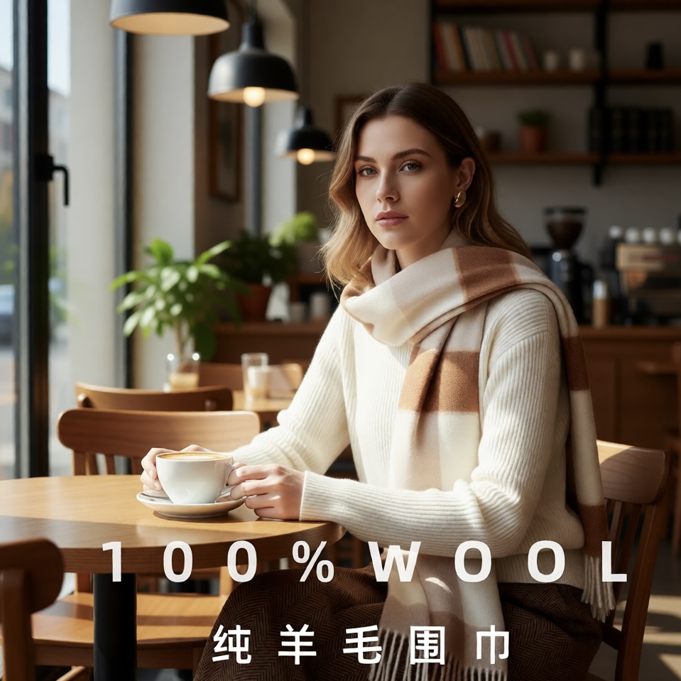 TY韩系女秋冬简约羊毛围巾女士格子百搭男士流苏围脖围巾女冬季