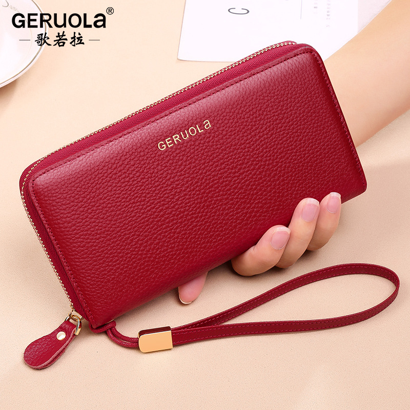 真皮女士长款钱包拉链简约时尚大容量手拿包头层牛皮放手机钱夹
