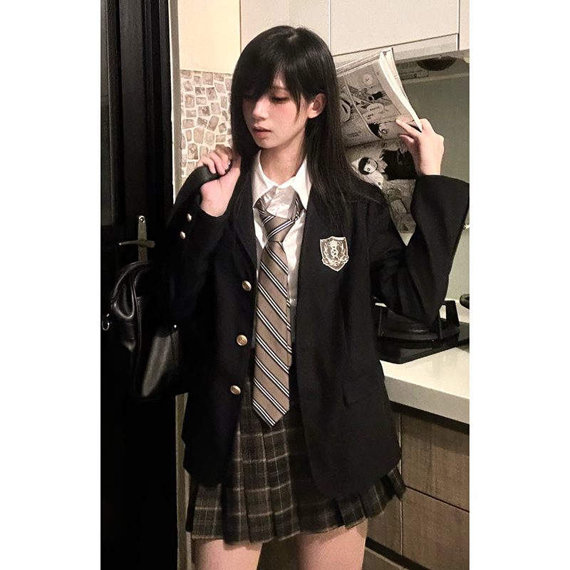 东京岁时记jk春秋原创JK西服黑色百搭学院风女生韩版西装布朗茶茶
