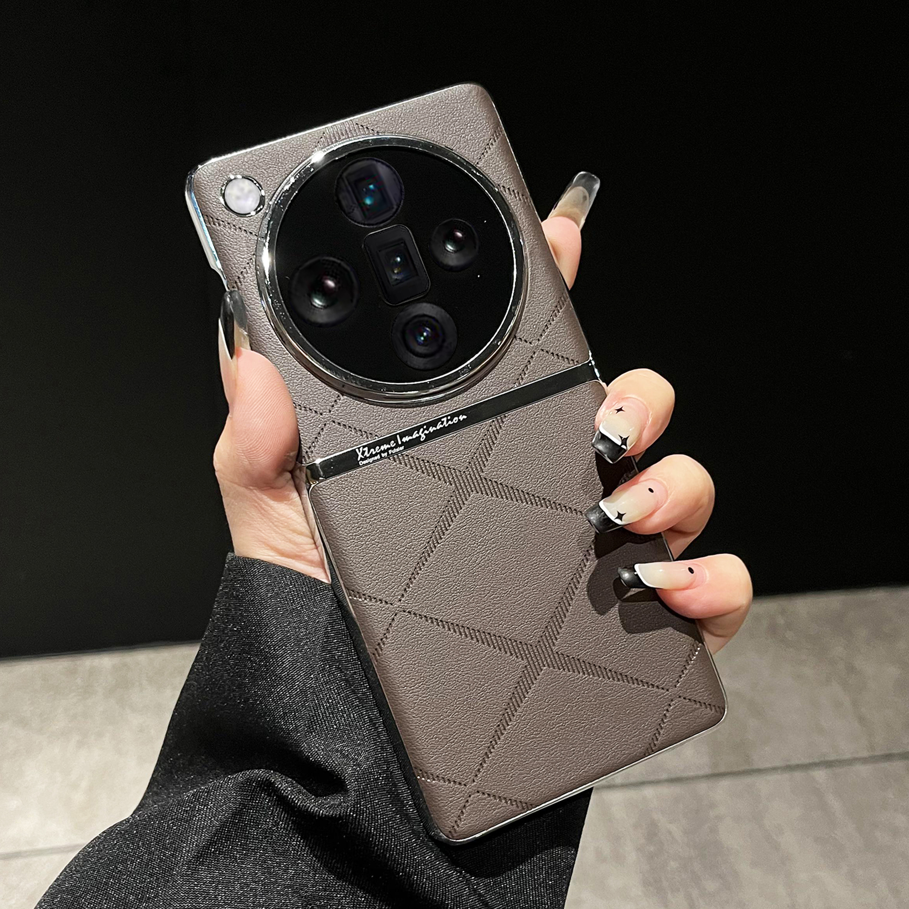 【轻奢星芒素皮+金属镜头圈】适用于OPPO FindX7手机壳电镀高端商务