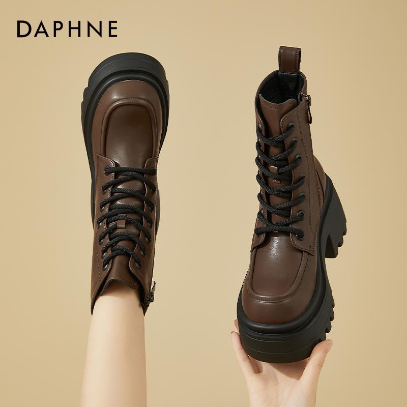 达芙妮内增高马丁靴女加绒厚底冬季2025新款8公分高帮小个子短靴