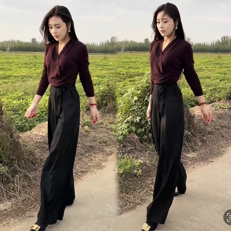 搭配一整套气质时尚显瘦长袖上衣休闲百搭垂感网红洋气出游服装女