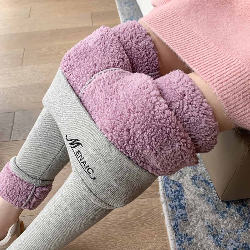 2024冬加厚小黑裤云朵绒螺纹可外穿高腰加绒保暖弹力裤