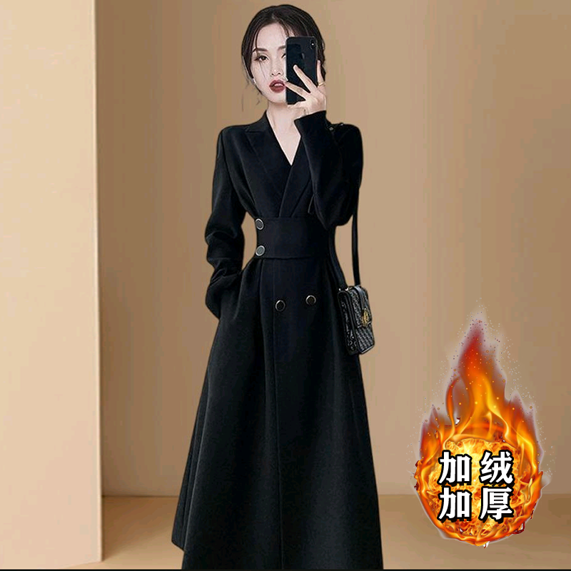 【常规/加绒】一衣两穿风衣连衣裙新款西装小黑裙2508