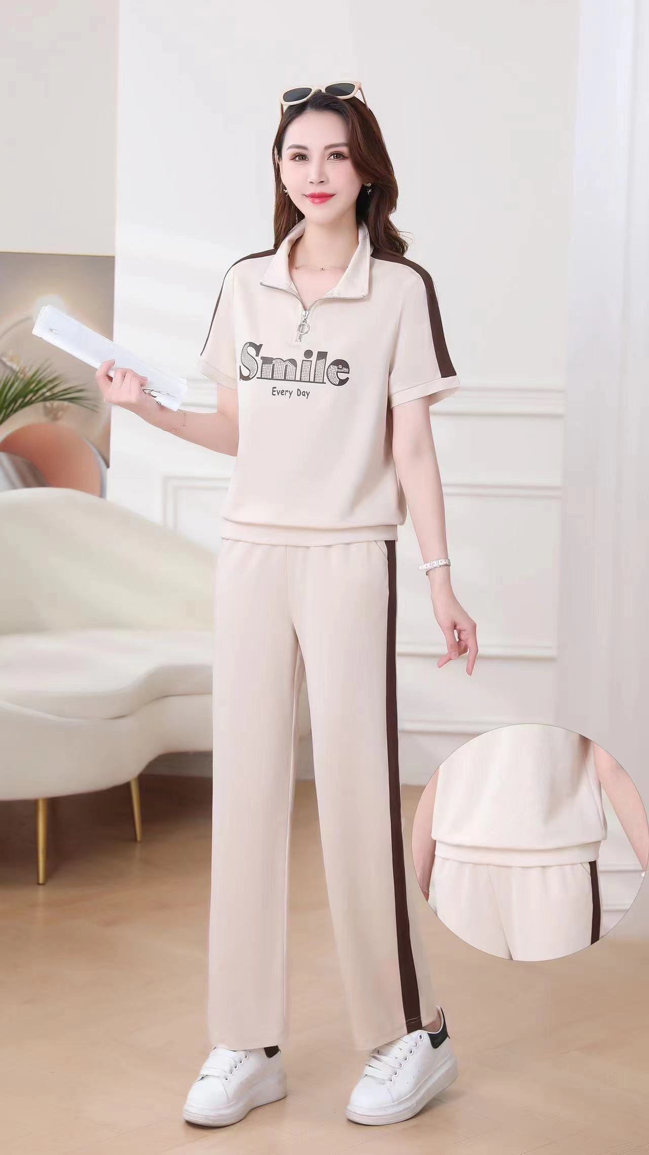 K2418-1时尚洋气夏季短袖薄款休闲运动套装