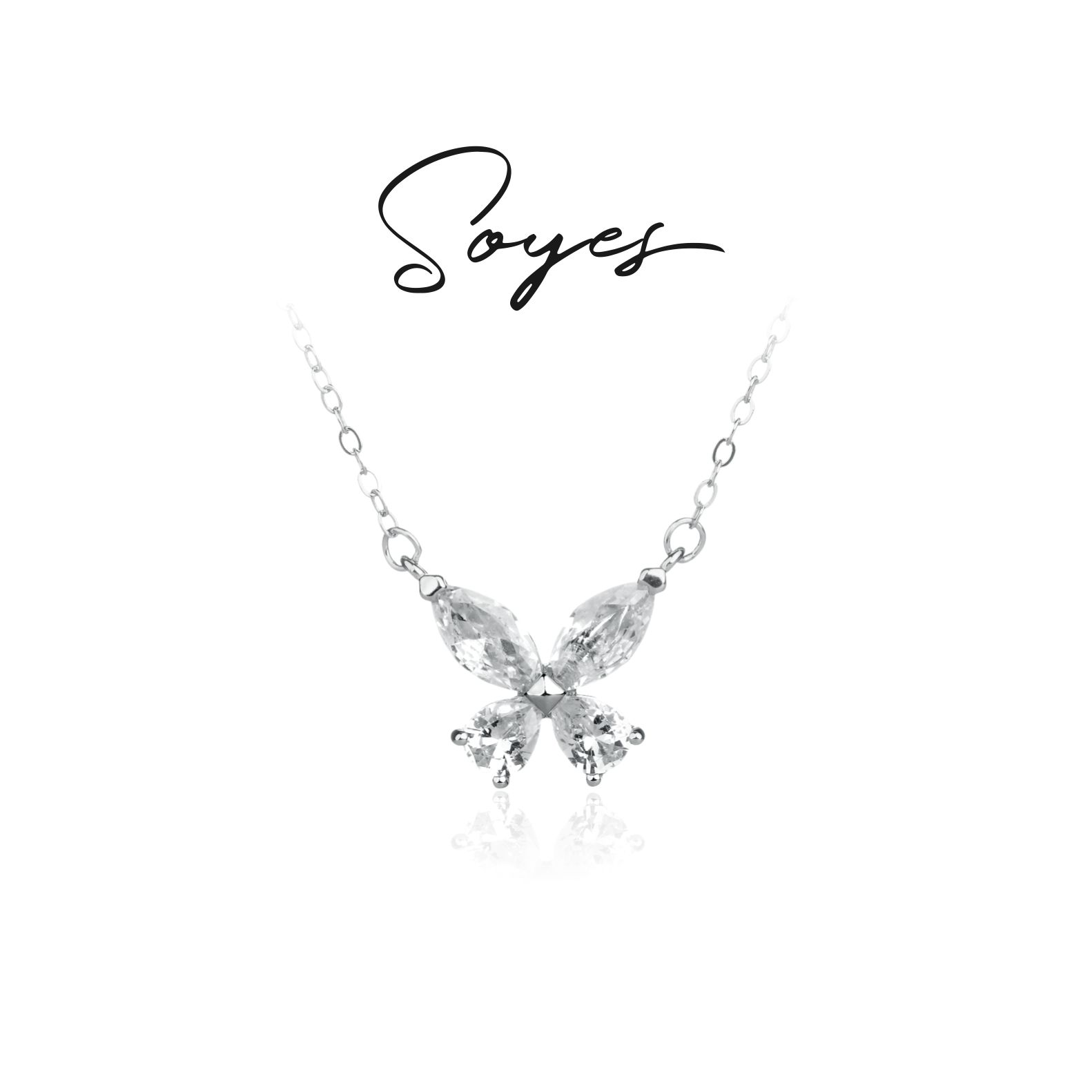 soyes/索野 坠链均925银合成锆石 闪闪蝴蝶项链马眼锆石轻奢小众