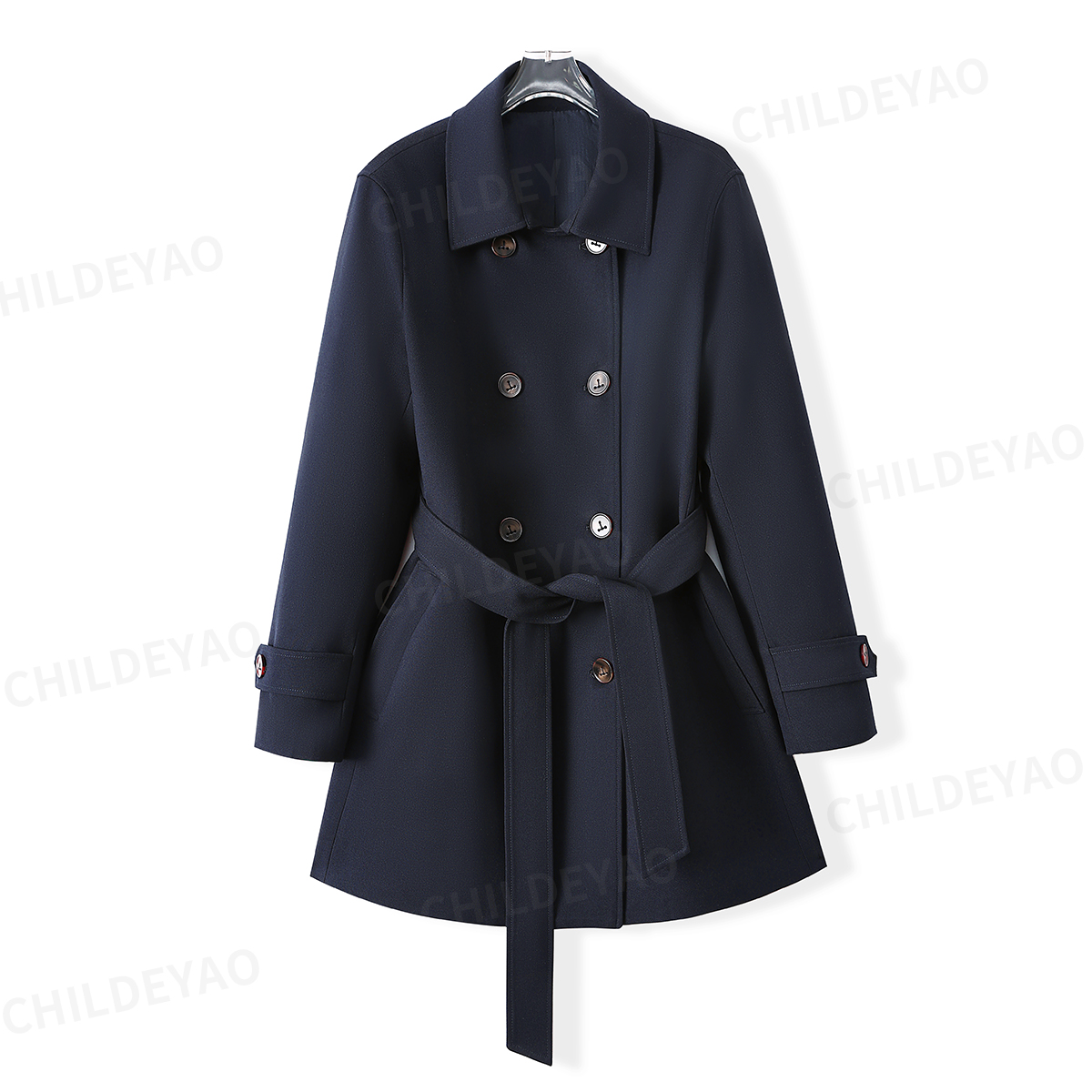 Childe Yao『南风的旅行』气质双排扣系带短款大衣外套春秋F406042