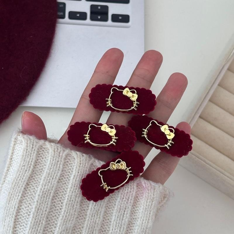 酒红花边kt植绒发夹显白可爱卡通少女心边夹甜蜜秋冬简约发饰发卡