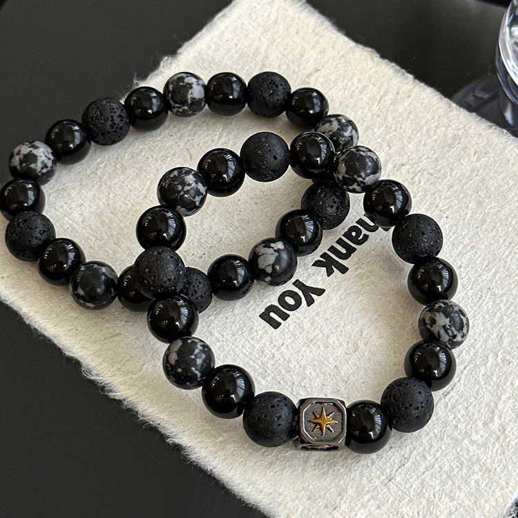 非金属亚克力手链 新中式火山石原创设计感黑色手串小众星芒个性
