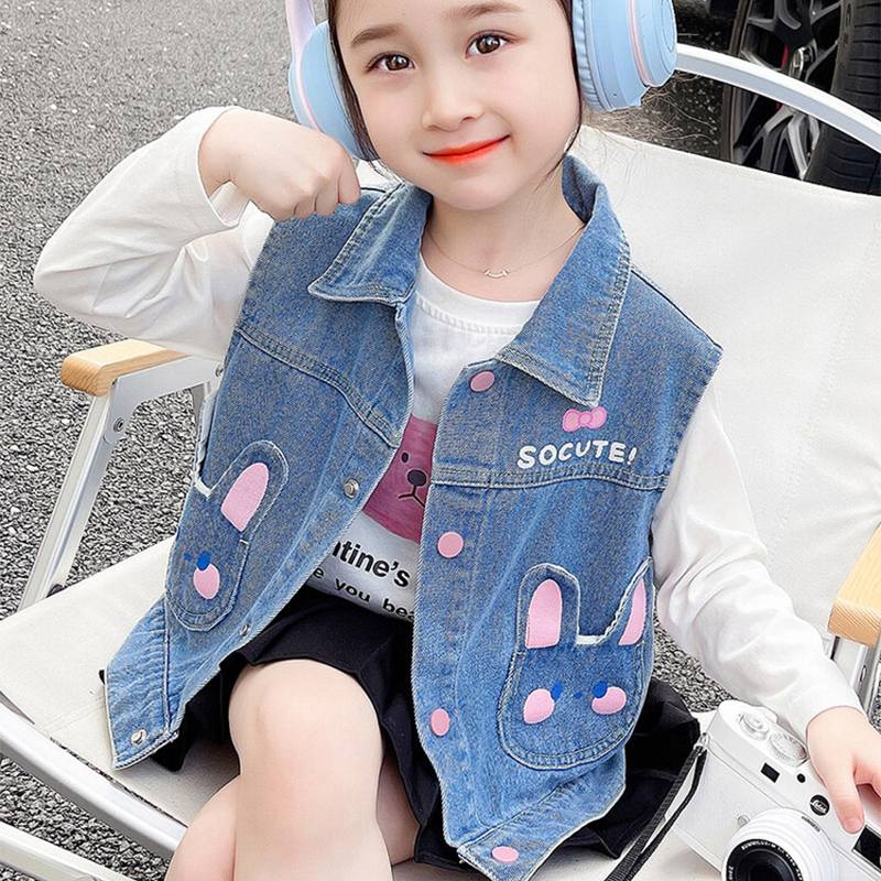 春秋款兔子儿童洋气女童韩版秋装外穿宝宝牛仔马甲爆款背心马甲