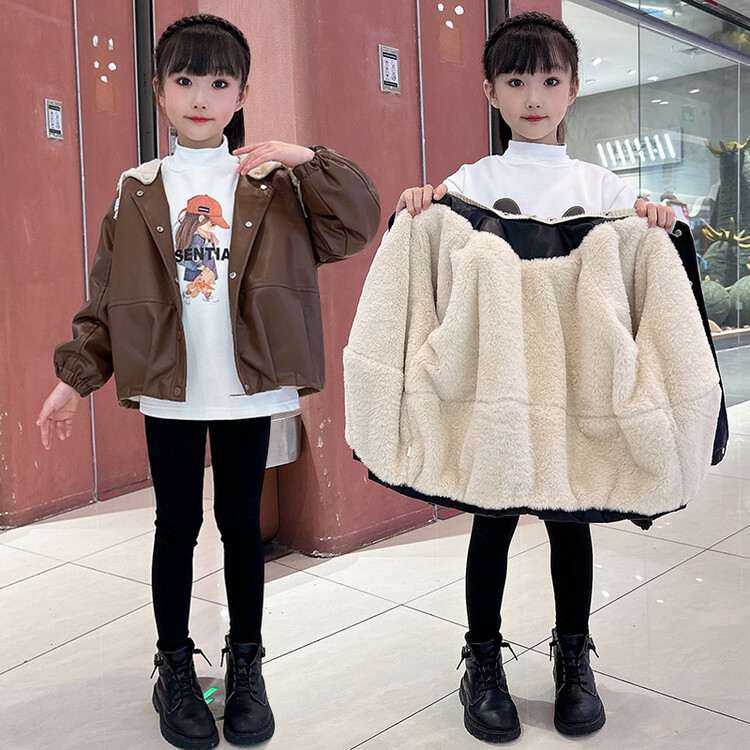 女童秋冬新款加绒兔毛皮衣2025中大童时尚洋气加厚保暖机车服外套