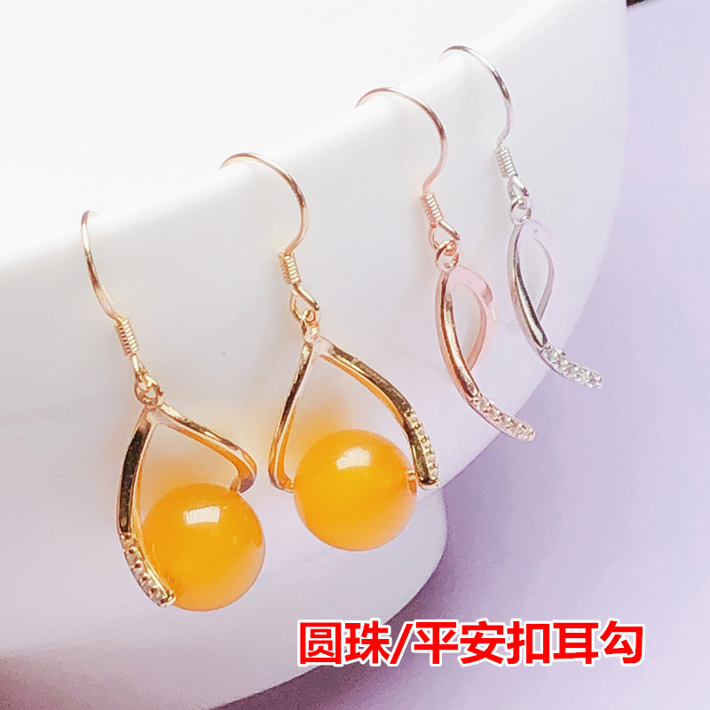 925银银制品 s925纯银耳钩时尚耳饰耳环空托耳挂圆珠平安耳钩珠托