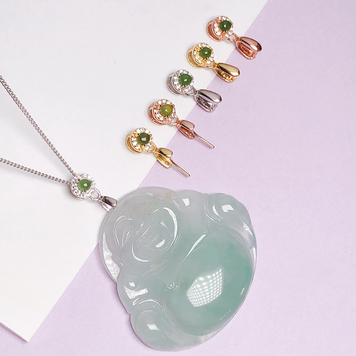 925银银制品 925纯银扣斜孔玉坠佛公夹扣福豆扣头时尚项链吊坠扣