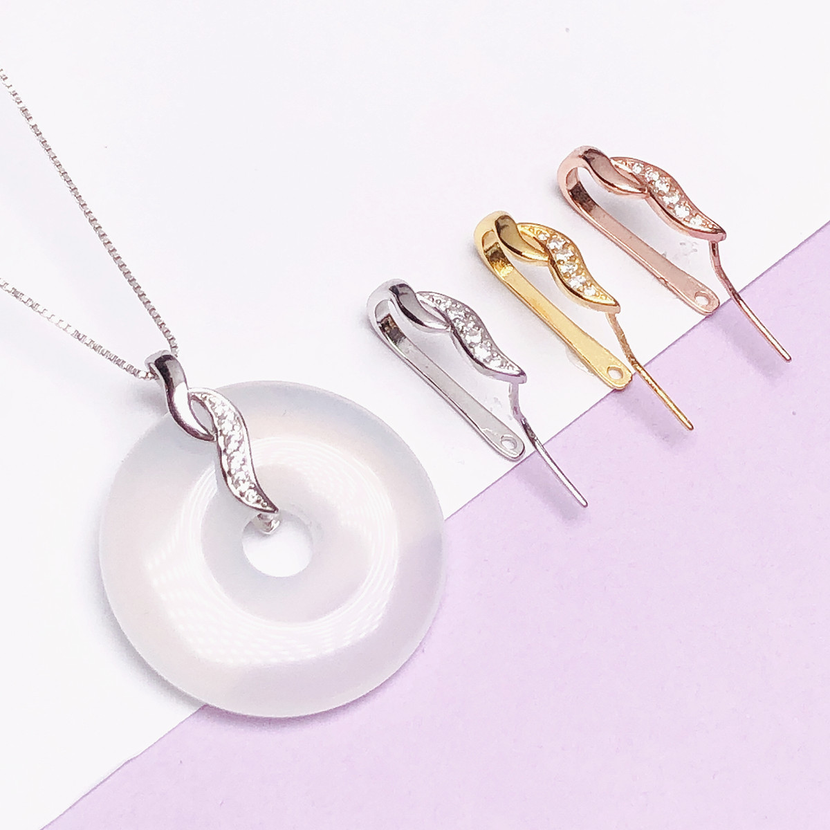 925银银制品 平安吊坠扣简约纯银女s925金色万能吊坠扣平安扣配件