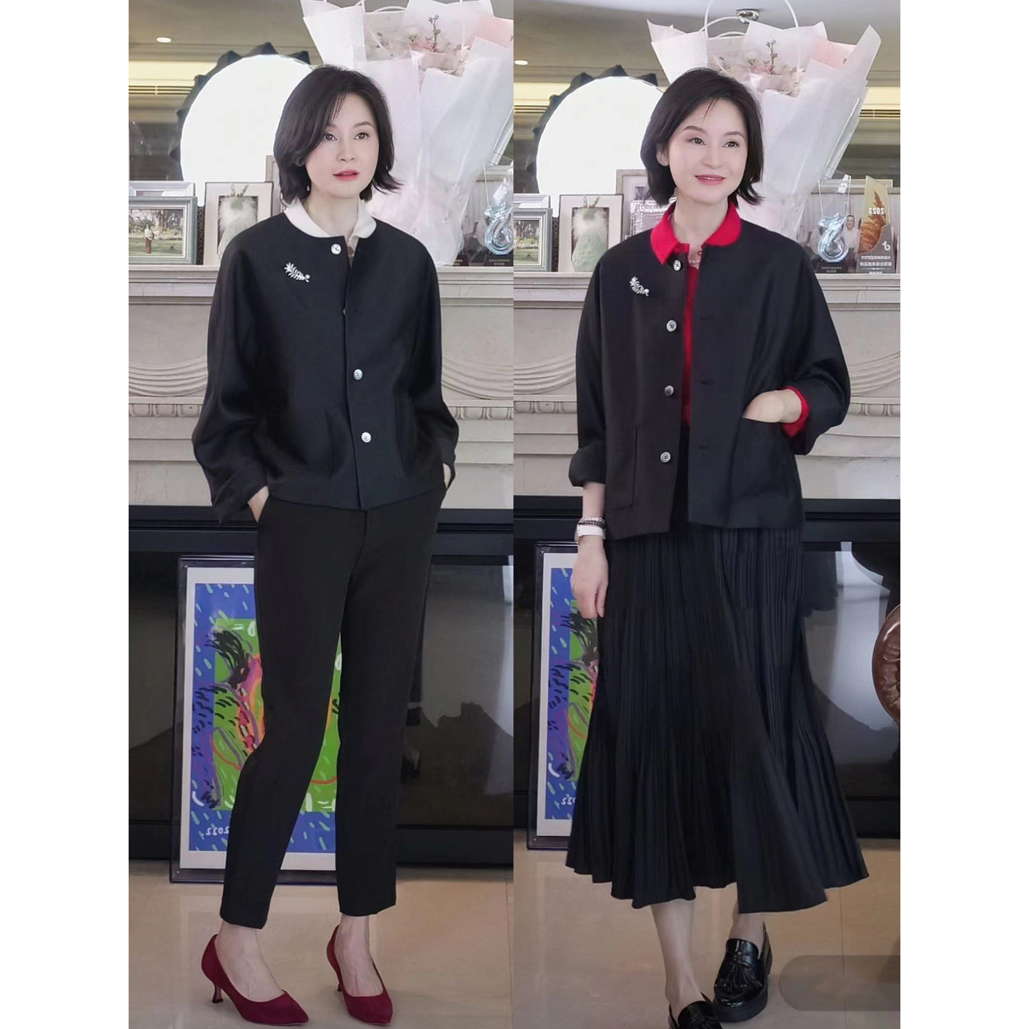 我是摩羯 东京塔夜色 80支绵羊毛32MM6A级桑蚕丝长袖百搭丝毛外套