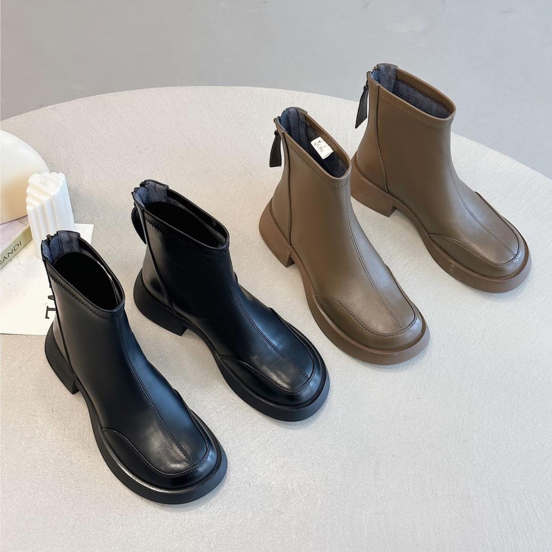 英伦风复古马丁靴女秋冬季2025新款鞋加绒短靴百搭厚底弹力瘦瘦靴