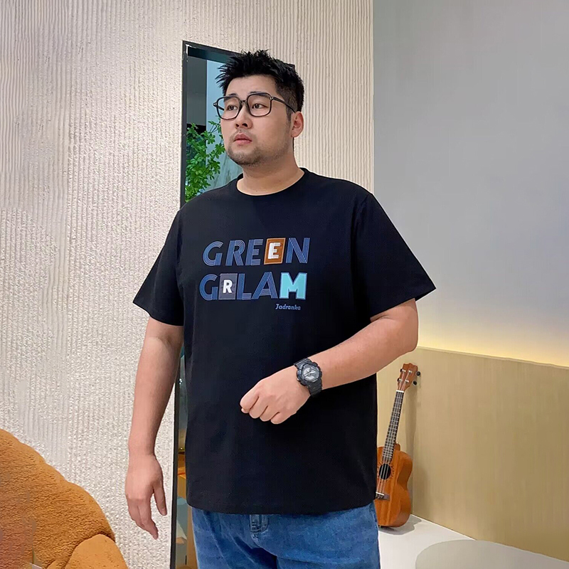 大码美式潮流印花纯棉t恤男装夏季加肥加大半袖休闲宽松胖子短袖