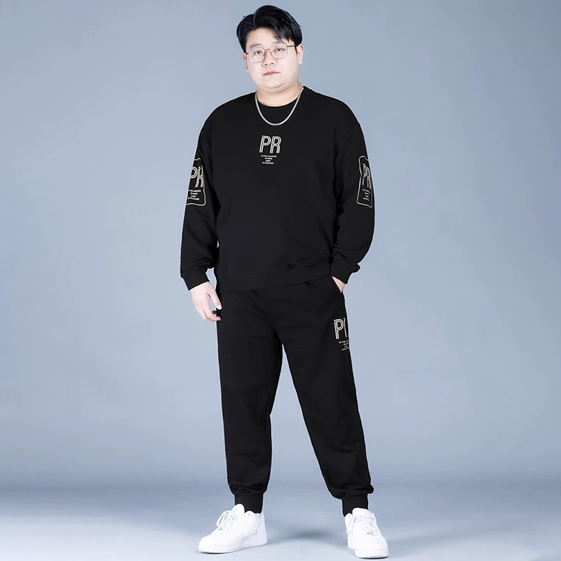 秋冬季新款大码男士休闲卫衣潮牌男装宽松高档胖子大码男装套装男