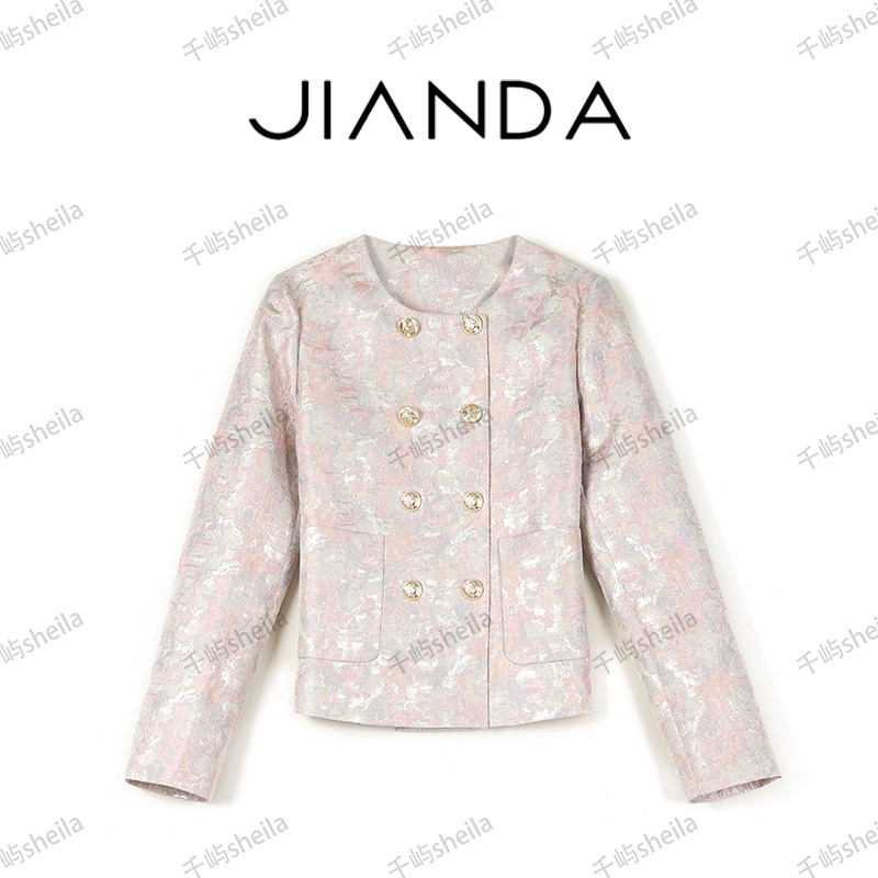 【千屿Sheila】圆领双排扣春秋轻奢金箔上衣外套233-WT/0621-150568