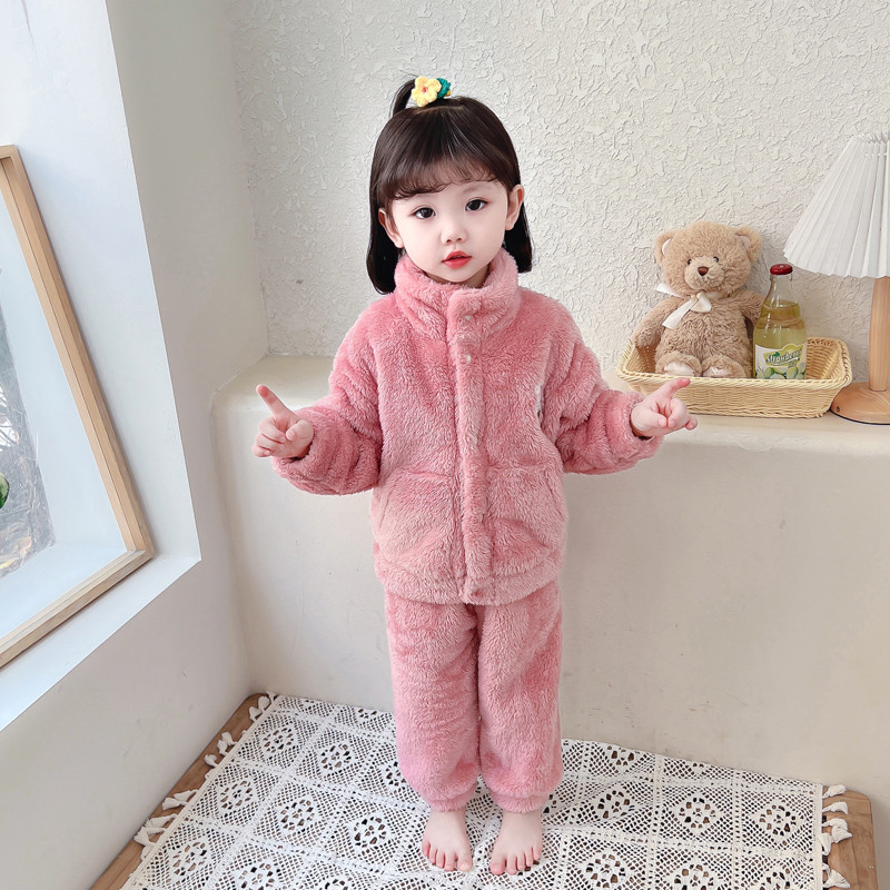 女童睡衣冬季珊瑚绒长袖套头保暖中小童公主法兰绒套装儿童家居服